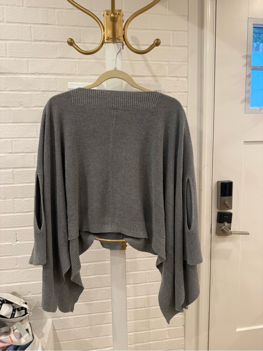lululemon athletica Gray Ribbed Draped Poncho Sweater